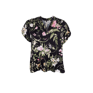 Hovedbilde Blomsterprintet satengbluse med korte ermer