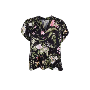 Hovedbilde Blomsterprintet satengbluse med korte ermer